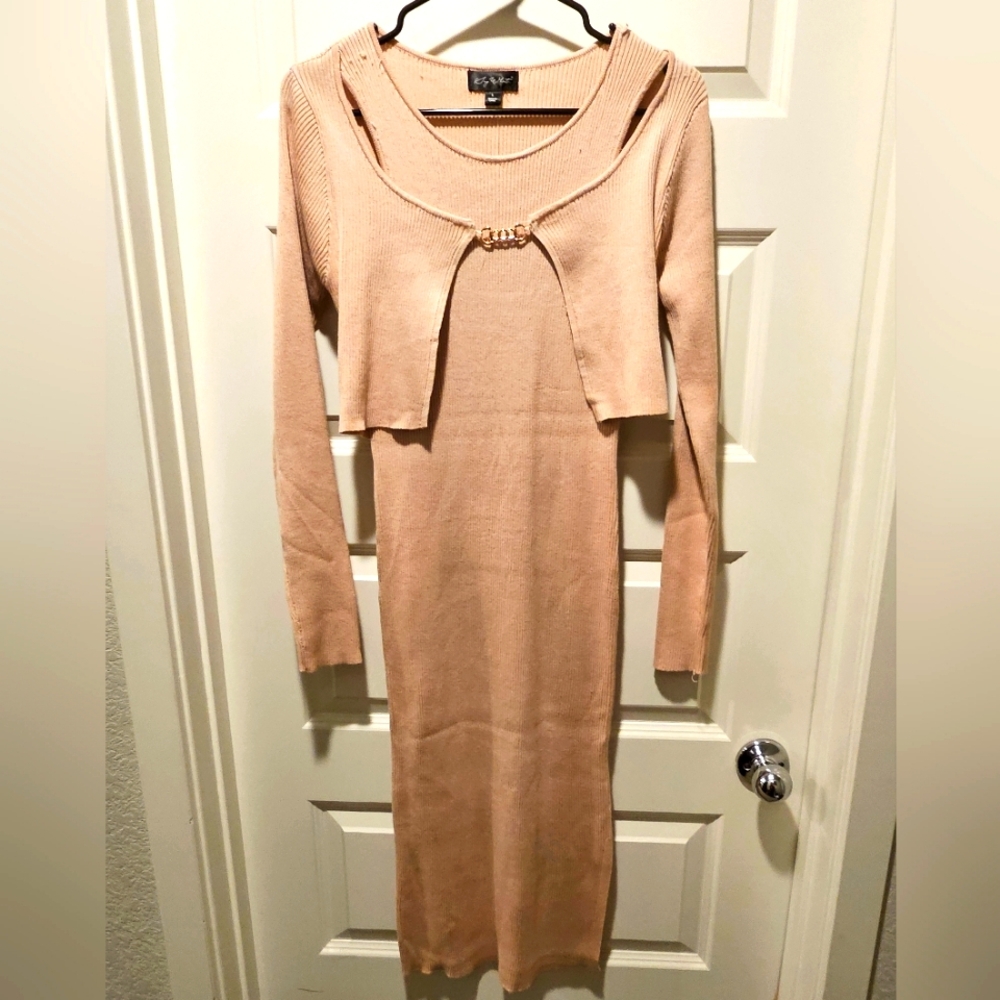 Junior's Say What Knit Dress with Cardigan, Size Large